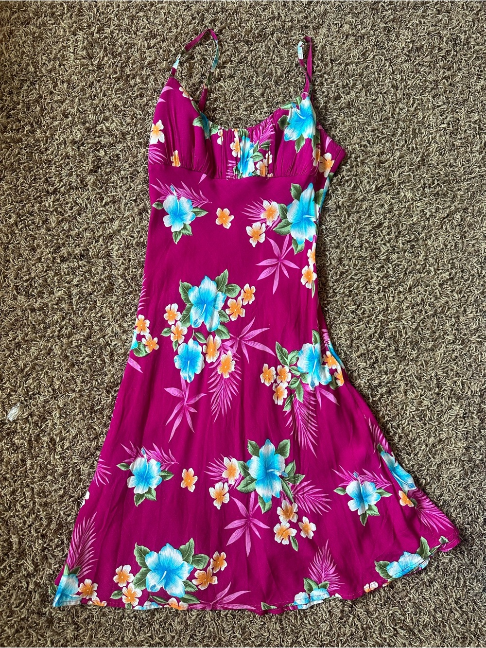 Vintage Made in Hawaii Hibiscus Print Linen Dress